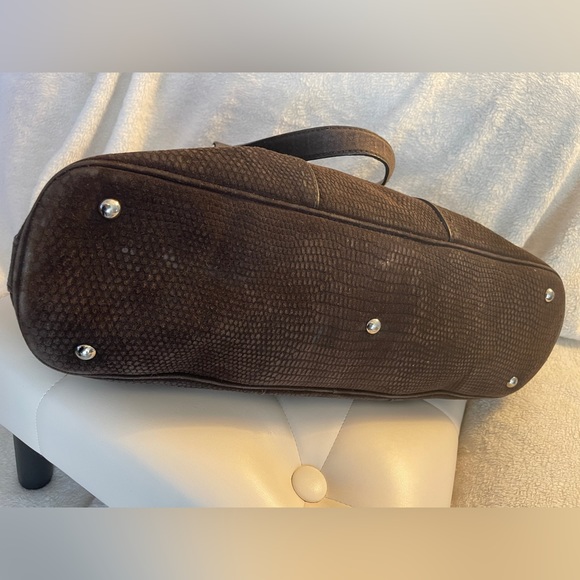 YSL Yves Saint Laurent Muse Lizard Print Suede Satchel Dark Brown - Picture 5 of 11